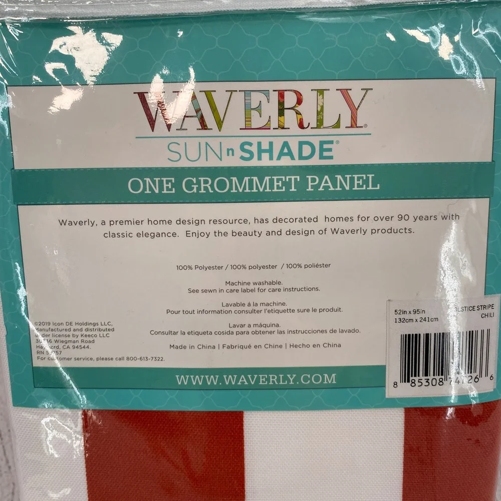 Waverly Solstice Stripe Curtain Panels 52x95 Chili Red White Grommet 2 Panels